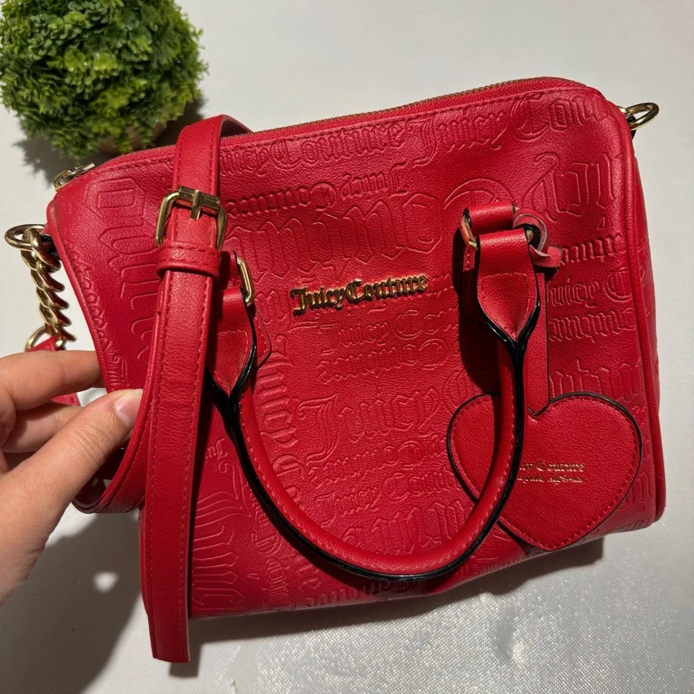 Juicy Couture Red Embossed Top‎ Handle Satchel Shoulder Bag Purse